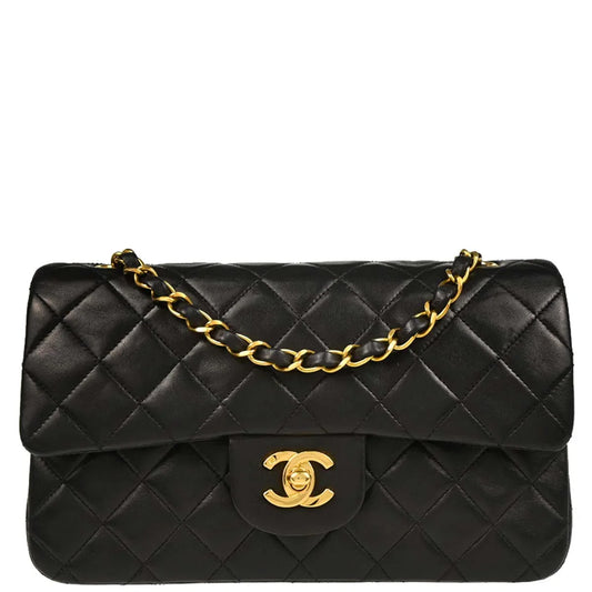 Chanel 1994-1996 Black Lambskin Small Classic Double Flap Shoulder Bag
