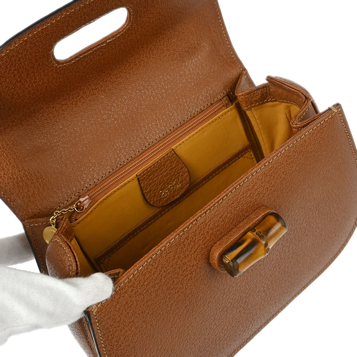 Gucci Brown Pigskin Bamboo 2way Shoulder Handbag
