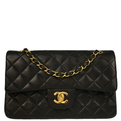 Chanel 1994-1996 Black Lambskin Small Classic Double Flap Shoulder Bag