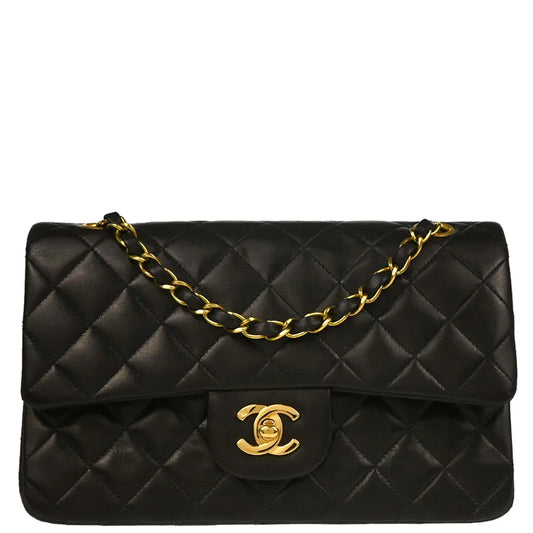 Chanel 1994-1996 Black Lambskin Small Classic Double Flap Shoulder Bag