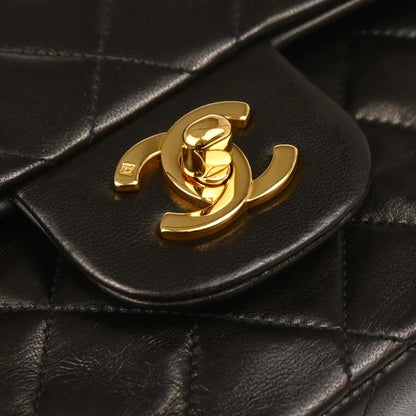 Chanel 1994-1996 Black Lambskin Small Classic Double Flap Shoulder Bag