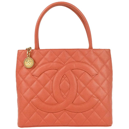 Chanel 2003-2004 Salmon Pink Caviar Medallion Tote Handbag