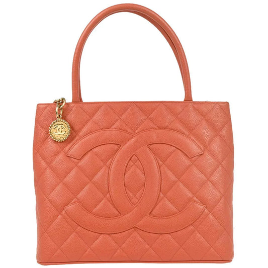 Chanel 2003-2004 Salmon Pink Caviar Medallion Tote Handbag