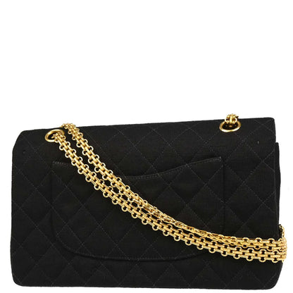 Chanel 1996-1997 Black Cotton Medium Classic Double Flap Shoulder Bag