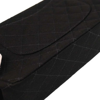 Chanel 1996-1997 Black Cotton Medium Classic Double Flap Shoulder Bag