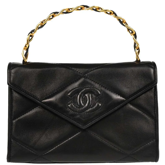 Chanel 1986-1988 Black Lambskin Top Handle Handbag