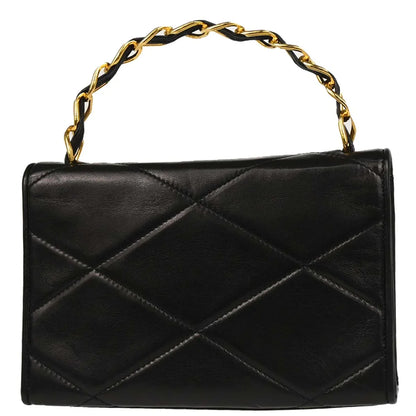 Chanel 1986-1988 Black Lambskin Top Handle Handbag