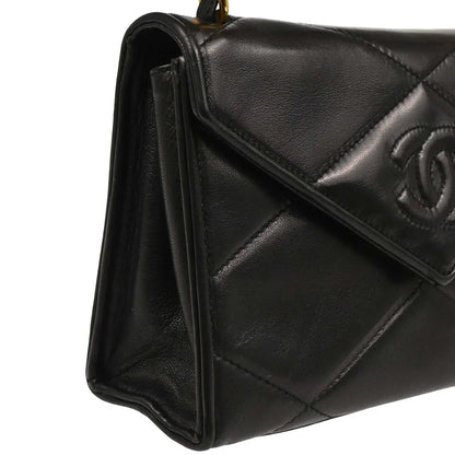 Chanel 1986-1988 Black Lambskin Top Handle Handbag