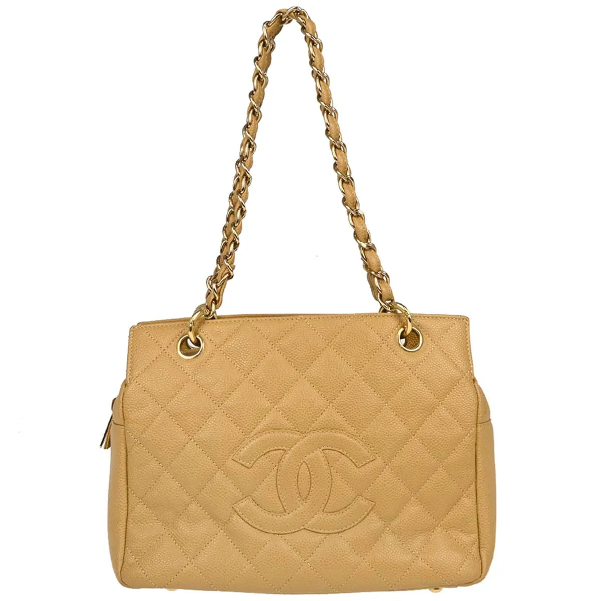 Chanel 2002-2003 Beige Caviar Petite Timeless Tote PTT Chain Handbag