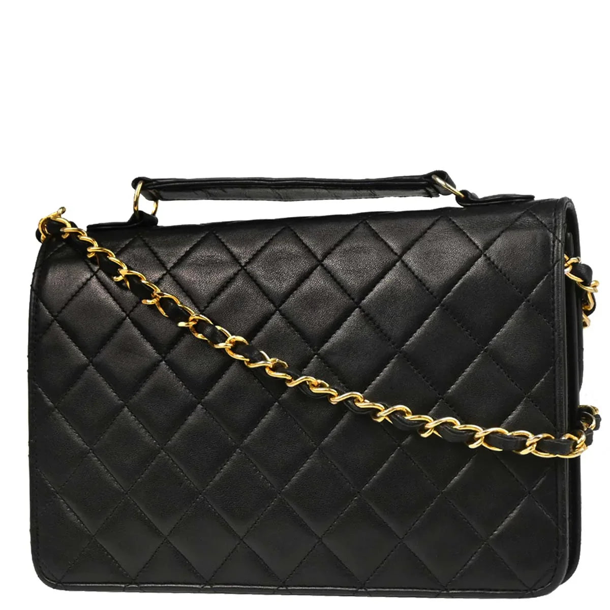 Chanel 1989-1991 Black Lambskin 2way Shoulder Handbag