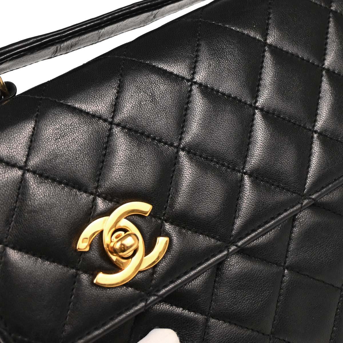 Chanel 1989-1991 Black Lambskin 2way Shoulder Handbag