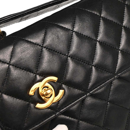 Chanel 1989-1991 Black Lambskin 2way Shoulder Handbag