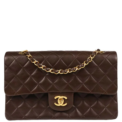 Chanel 1997-1999 Brown Lambskin Medium Classic Double Flap Shoulder Bag
