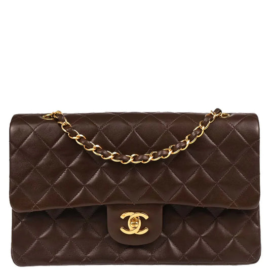 Chanel 1997-1999 Brown Lambskin Medium Classic Double Flap Shoulder Bag
