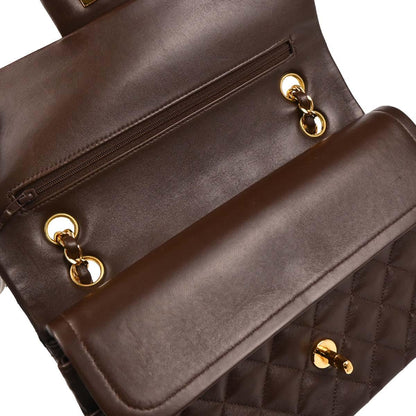 Chanel 1997-1999 Brown Lambskin Medium Classic Double Flap Shoulder Bag