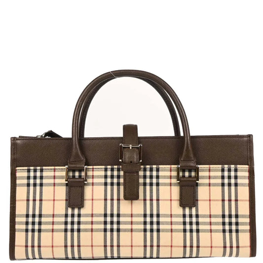 Burberry Beige Canvas Burberry Check Handbag