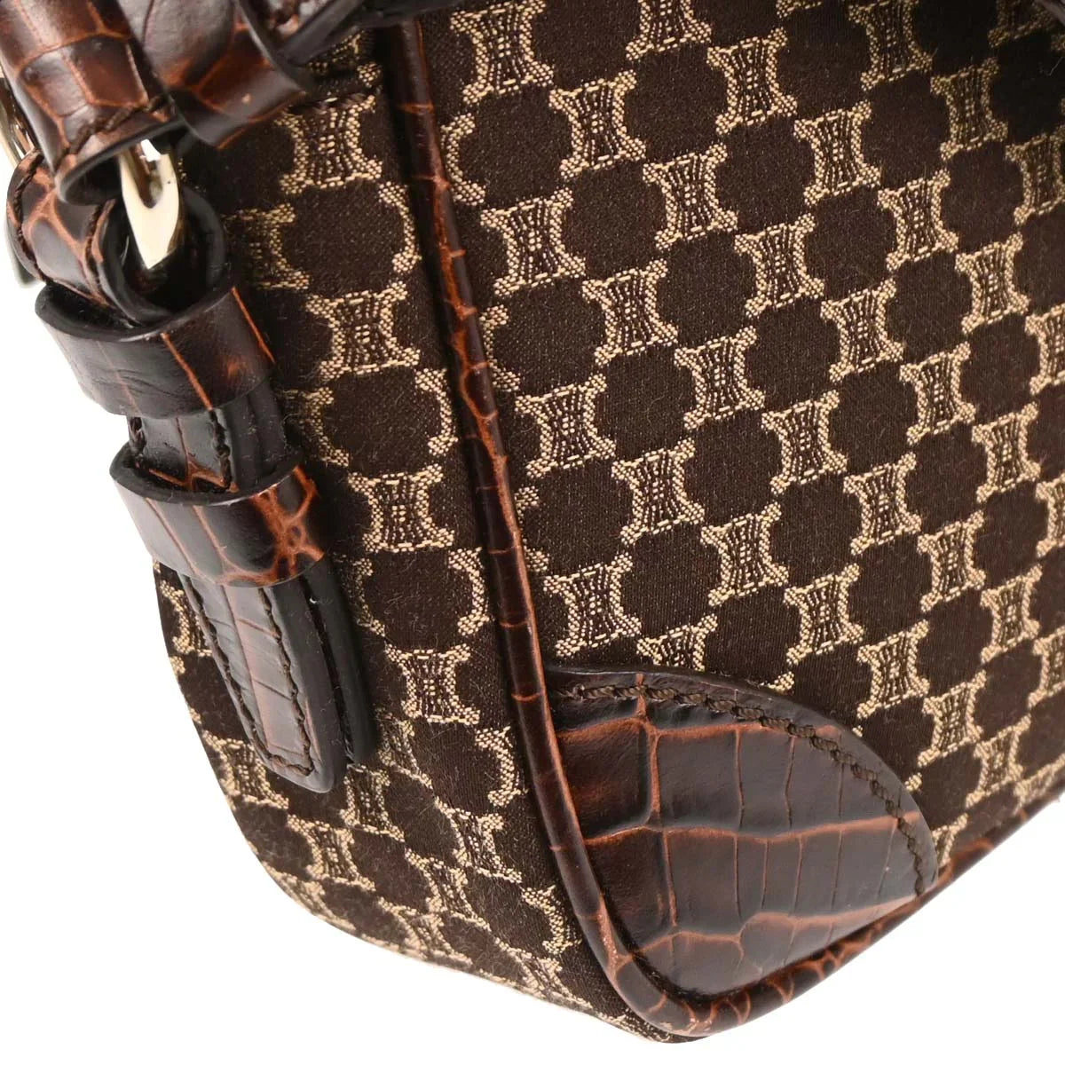 Celine Brown Canvas Embossed Leather Macadam Shoulder Bag