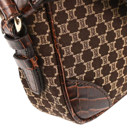 Celine Brown Canvas Embossed Leather Macadam Shoulder Bag