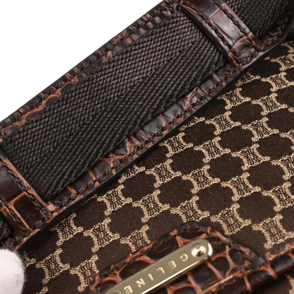 Celine Brown Canvas Embossed Leather Macadam Shoulder Bag