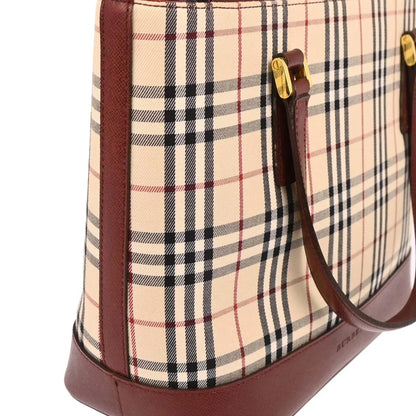 Burberry Beige Canvas Burberry Check Tote Handbag