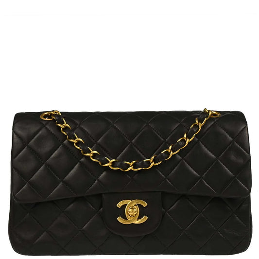 Chanel 1994-1996 Black Lambskin Small Classic Double Flap Shoulder Bag