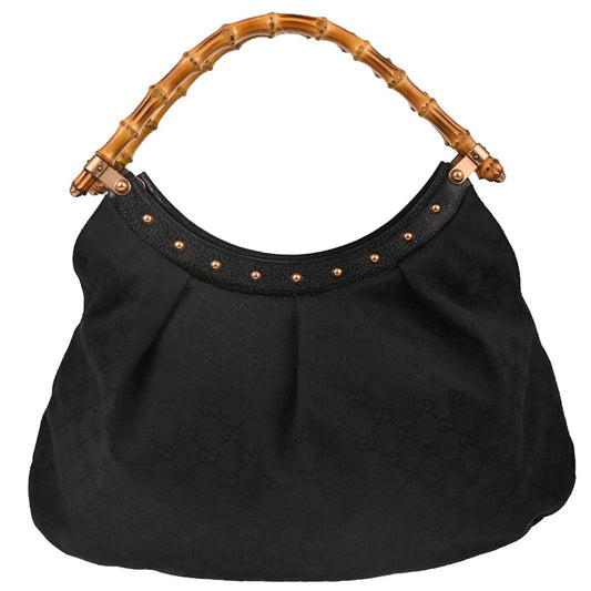 Gucci Black Canvas Bamboo GG Handbag