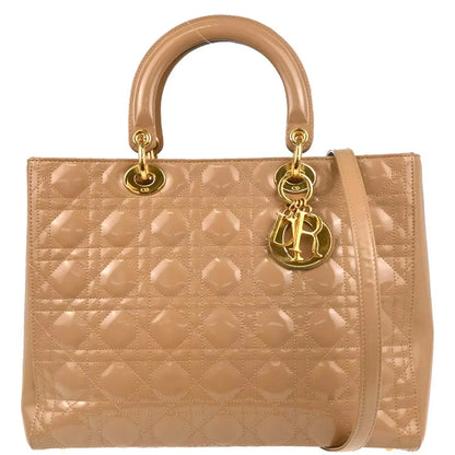Christian Dior Beige Leather Lady Dior Cannage 2way Shoulder Handbag
