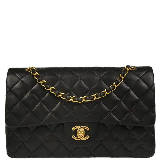 Chanel 1994-1996 Black Lambskin Medium Classic Double Flap Shoulder Bag