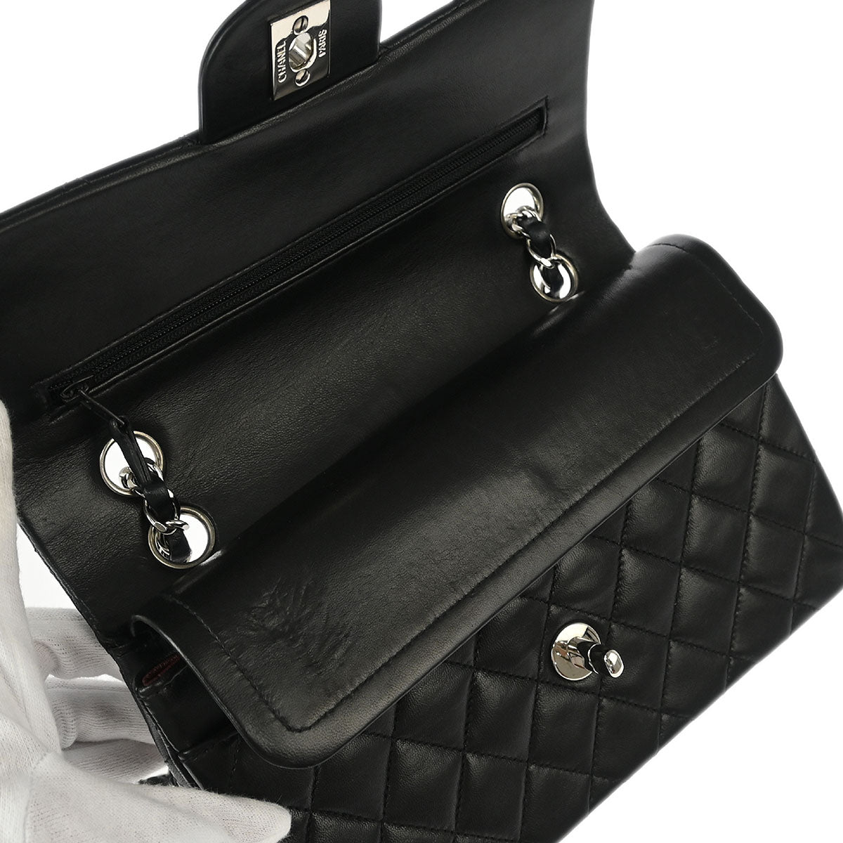 Chanel 2000-2002 Black Lambskin Small Classic Double Flap Shoulder Bag