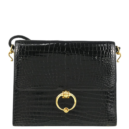 Hermes * 1987 Black Porosus Sequana Shoulder Bag