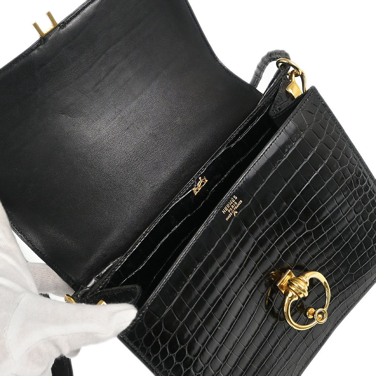 Hermes * 1987 Black Porosus Sequana Shoulder Bag