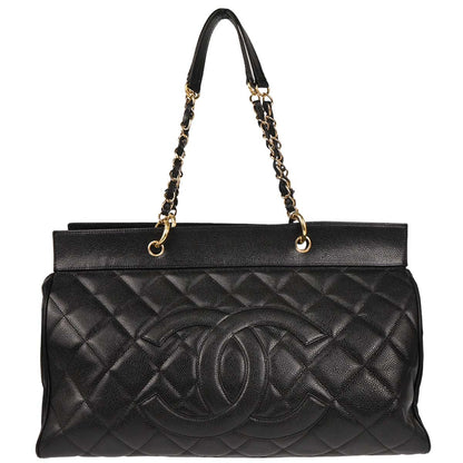 Chanel 2003-2004 Black Caviar Tote Chain Handbag