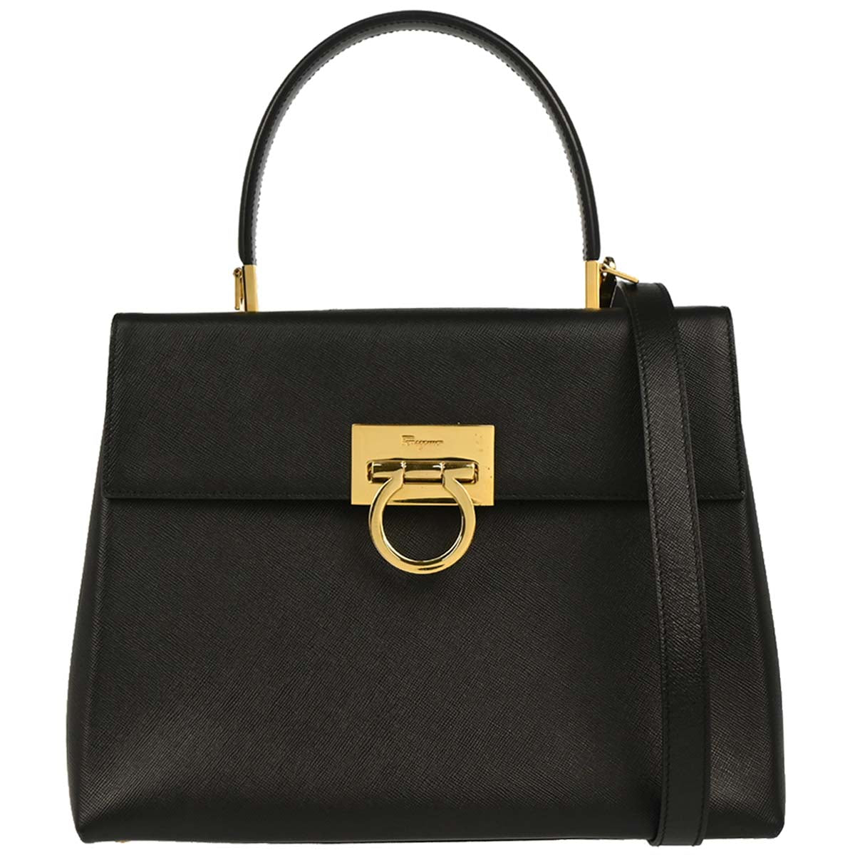 Salvatore Ferragamo Black Leather Gancini 2way Shoulder Handbag