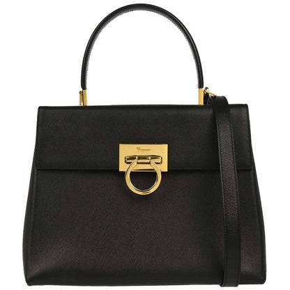 Salvatore Ferragamo Black Leather Gancini 2way Shoulder Handbag