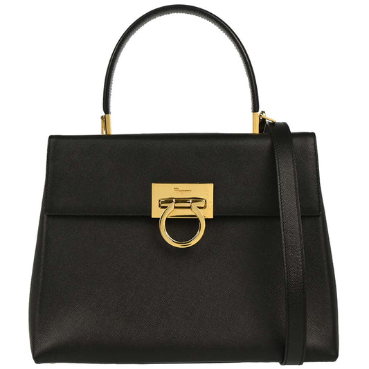 Salvatore Ferragamo Black Leather Gancini 2way Shoulder Handbag