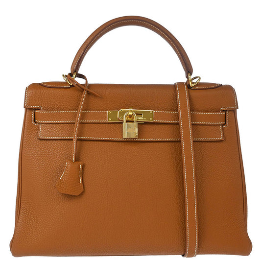 Hermes 2002 Gold Togo Kelly 32 Retourne 2way Shoulder Handbag