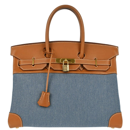 Hermes * 1998 Indigo Toile Jean Vache Birkin 35 Handbag