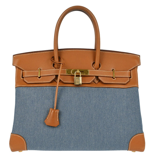 Hermes * 1998 Indigo Toile Jean Vache Birkin 35 Handbag