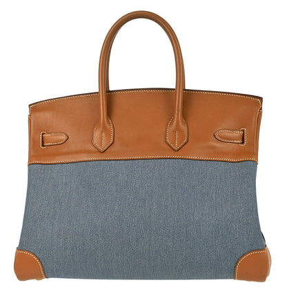 Hermes * 1998 Indigo Toile Jean Vache Birkin 35 Handbag