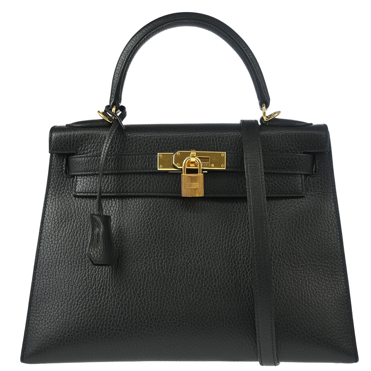 Hermes 2001 Black Ardennes Kelly 28 Sellier 2way Shoulder Handbag