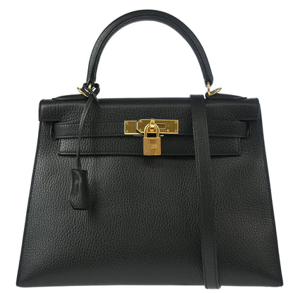 Hermes 2001 Black Ardennes Kelly 28 Sellier 2way Shoulder Handbag