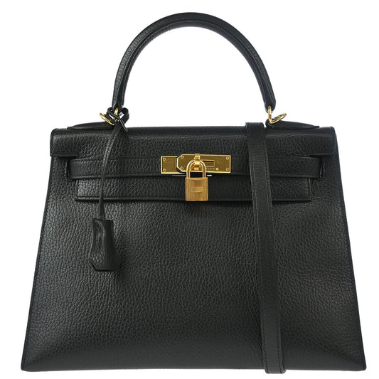Hermes 2001 Black Ardennes Kelly 28 Sellier 2way Shoulder Handbag