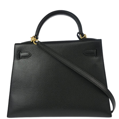 Hermes 2001 Black Ardennes Kelly 28 Sellier 2way Shoulder Handbag