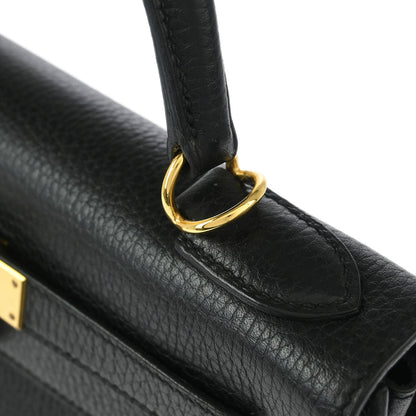 Hermes 2001 Black Ardennes Kelly 28 Sellier 2way Shoulder Handbag