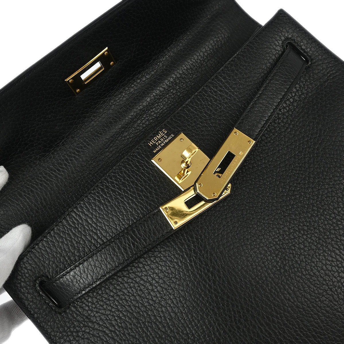 Hermes 2001 Black Ardennes Kelly 28 Sellier 2way Shoulder Handbag