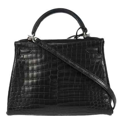 Hermes * 2008 Black Matt Niloticus Kelly 28 Retourne 2way Shoulder Handbag