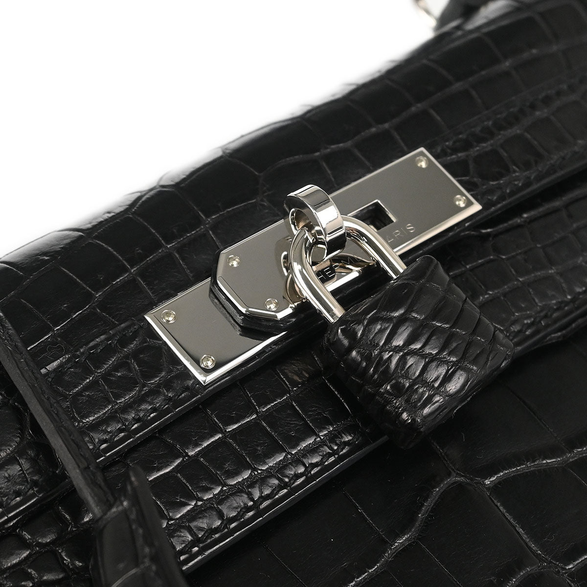 Hermes * 2008 Black Matt Niloticus Kelly 28 Retourne 2way Shoulder Handbag