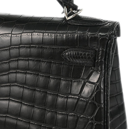 Hermes * 2008 Black Matt Niloticus Kelly 28 Retourne 2way Shoulder Handbag