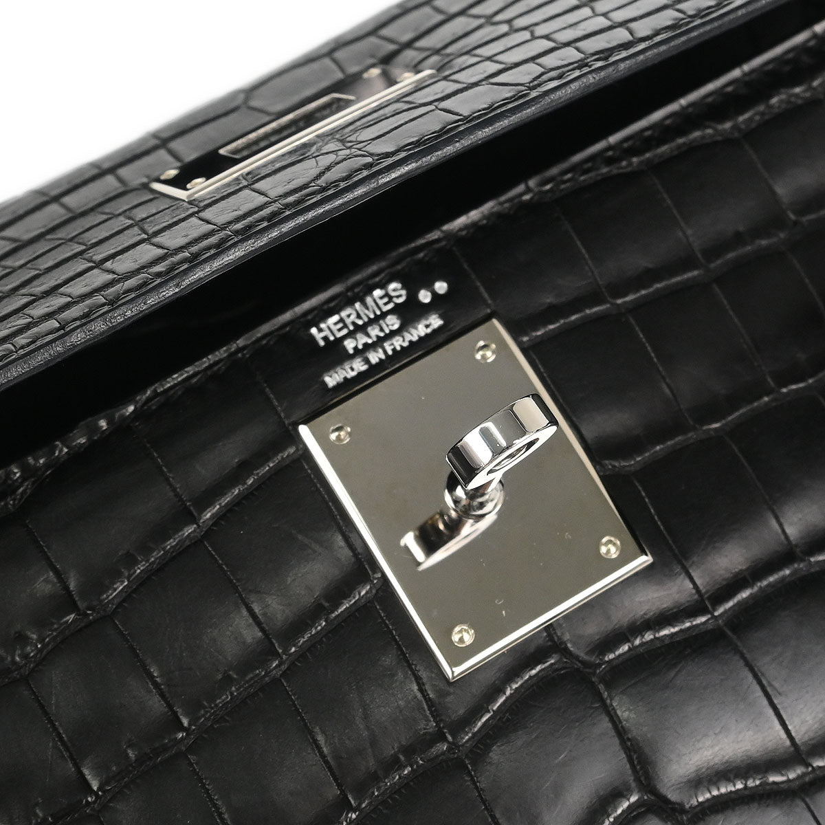 Hermes * 2008 Black Matt Niloticus Kelly 28 Retourne 2way Shoulder Handbag