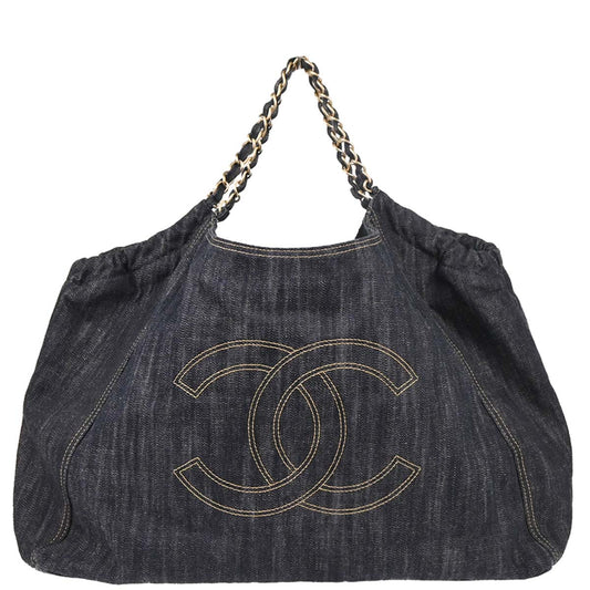 Chanel 2006-2008 Navy Denim Tote Handbag